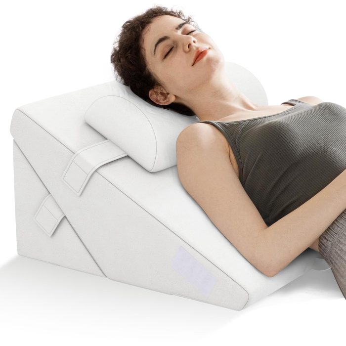 Giantex Bed Wedge Pillow for Sleeping, 12 Inch Adjustable Triangle Pillow with Air Memory Foam - White - Image 1