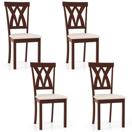 Giantex Wood Dining Chair, Wooden Kitchen Chairs with Upholstered Seat - 4