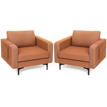 Giantex Modern Accent Chair w/Comfy Thick Cushion, Magazine Pockets - Orange 2