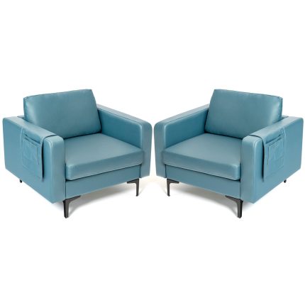 Giantex Modern Accent Chair w/Comfy Thick Cushion, Magazine Pockets - Blue 2