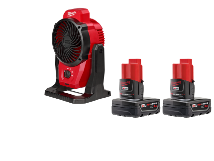 Milwaukee 0820-20x3 M12 12V Cordless Mounting Fan w/ 2 - M12 3AH Batteries