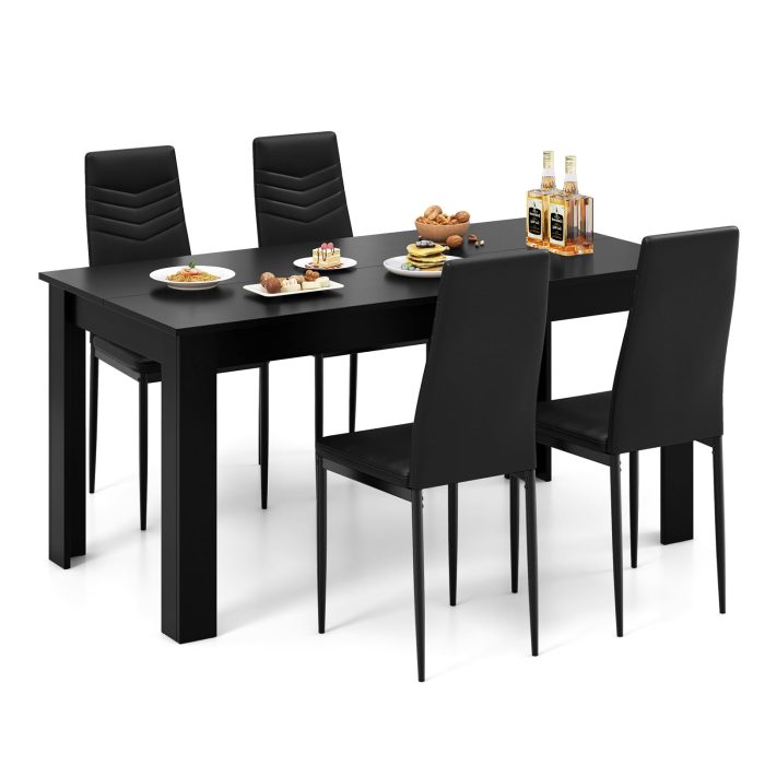 Giantex Dining Table Set for 4 or 8, Modern Rectangular Kitchen Table Set w/ PVC Leather Dining Chairs - 5-Piece - Image 1