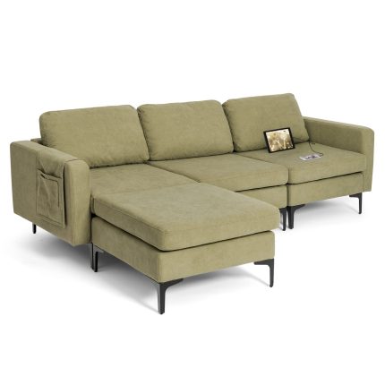 Giantex 94.5" L Convertible Sofa Couch, 3 Seat Sectional Sleeper with USB Ports & Socket - Green