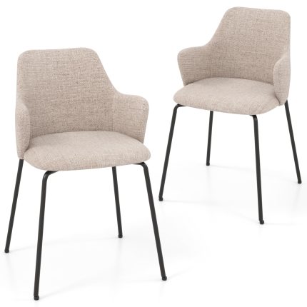 Giantex Dining Chairs Set, Upholstered Accent Chairs w/Curved Backrest - 1 Beige