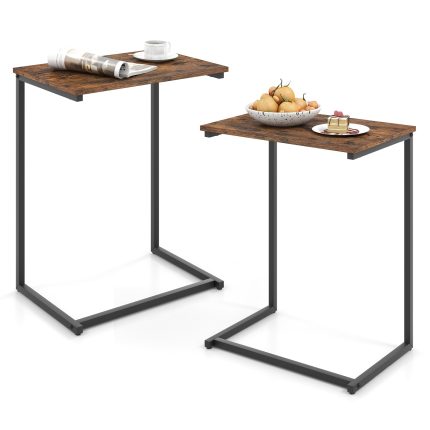 Giantex C Shaped End Table, 26.5" Slide-Under Couch Table for Laptop Coffee Snack - 2