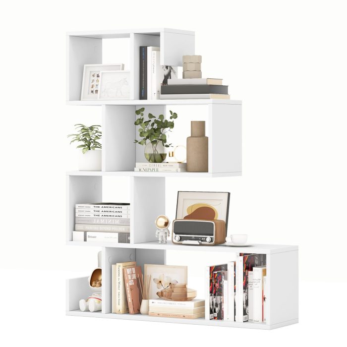 Giantex 5-Tier S-Shaped Bookshelf, Geometric Bookcase w/Open Cubes - 1 White - Image 1