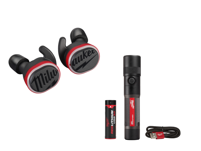 Milwaukee 2191-21FL USB Cordless Jobsite Ear Buds w/ 1100L Flashlight - Image 1