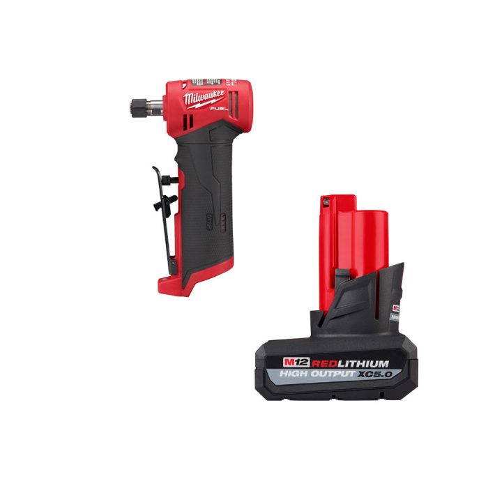 Milwaukee 2485-20x5HO M12 FUEL 12V 1/4" Right Angle Die Grinder w/ 5AH Battery - Image 1