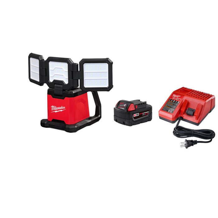 Milwaukee 2368-20SK M18 18V Dual Power Triple-Panel Light w/ 5AH Battery/Charger - Image 1