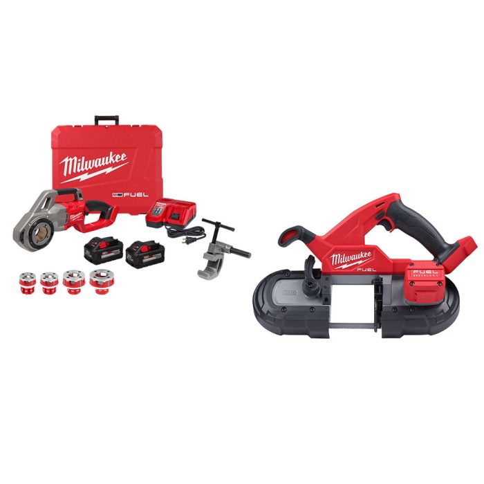 Milwaukee 2870-22BS M18 FUEL 18V Compact Pipe Threader w/ M18 Compact Bandsaw - Image 1