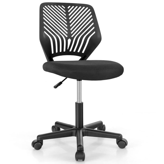 Giantex Kids Desk Chair, Armless Kids Computer Chair with Lumbar Support, Mesh Adjustable Swivel Study Chair with Wheels - Black - Image 1