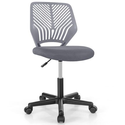 Giantex Kids Desk Chair, Armless Kids Computer Chair with Lumbar Support, Mesh Adjustable Swivel Study Chair with Wheels - Gray