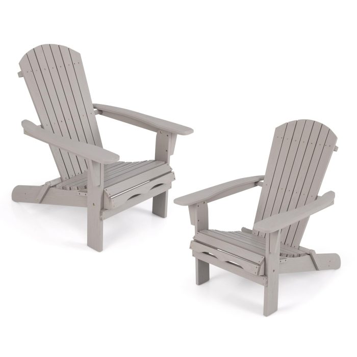 Giantex Foldable Adirondack Chair Set of 1/2/4 - Folding Front Porch Chairs with High Back, Wide Armrests, 400 LBS Max Load - Image 1