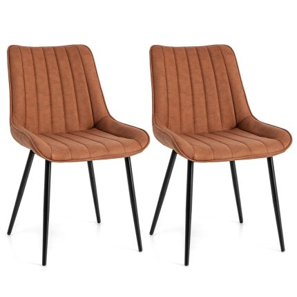 Giantex Dining Chairs, Faux-Leather Fabric Kitchen Chairs, Upholstered Leisure Chairs w/Metal Legs - Brown 2