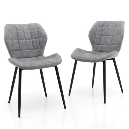 Giantex Upholstered Dining Chairs, Mid Century Retro Kitchen Chairs w/Padded Back & Seat - Gray 2
