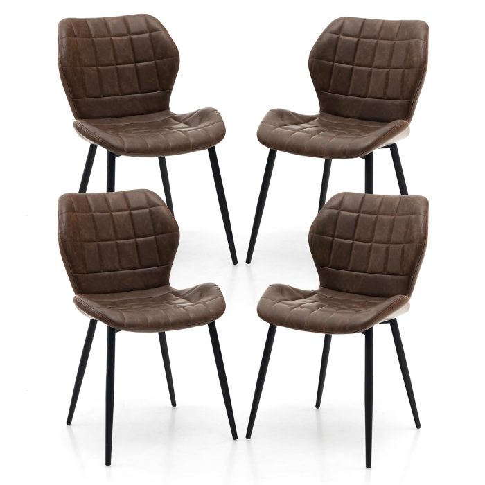 Giantex Upholstered Dining Chairs, Mid Century Retro Kitchen Chairs w/Padded Back & Seat - Brown 4 - Image 1