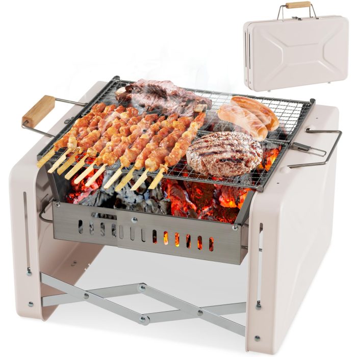 Giantex Portable Charcoal Grill - 15" Small Barbecue Grill, Folding BBQ Grill with Removable Grill Grids & Charcoal Box - Image 1