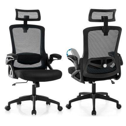 Giantex Ergonomic Mesh Office Chair, High Back Desk Chair with Adjustable Headrest, Lumbar Support - Black