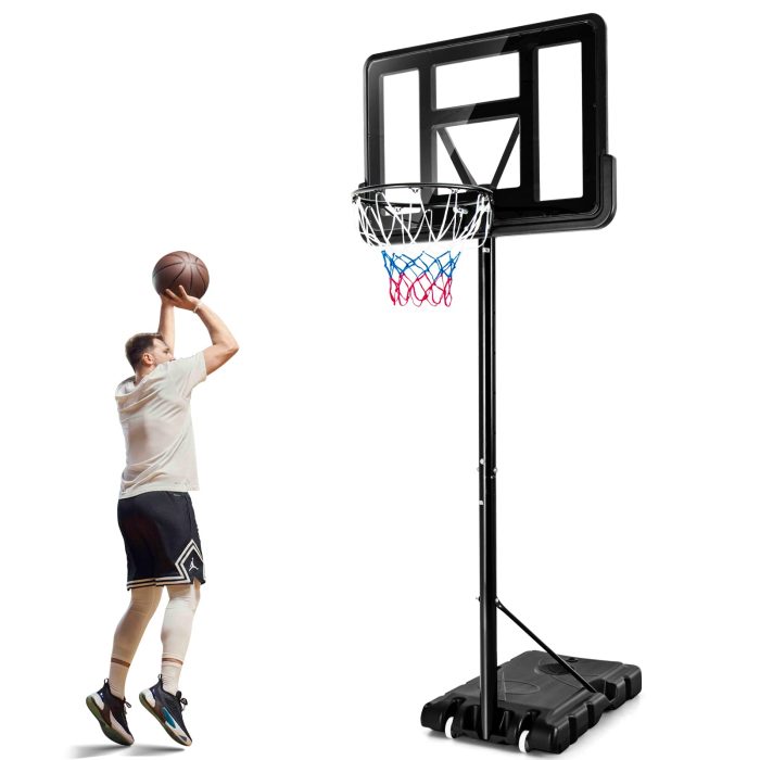 Giantex Portable Basketball Hoop Outdoor, 4.25-10ft Height Adjustable Basketball Goal System w/ 43.5" Shatterproof Backboard - Image 1