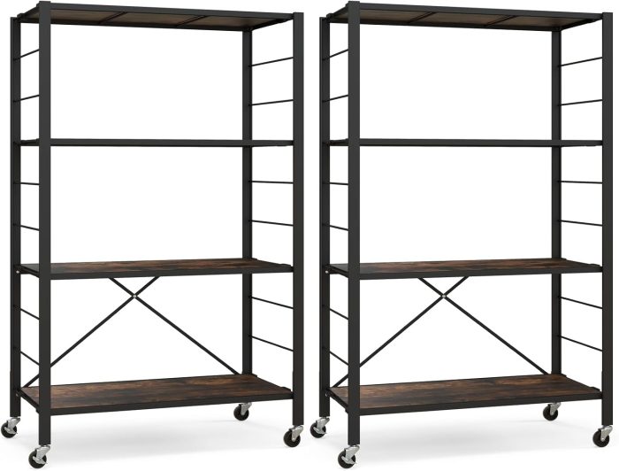 Giantex 4-Tier Folding Storage Shelf, Collapsible Shelving Unit w/Lockable Wheels & Adjustable Shelf - 2 - Image 1