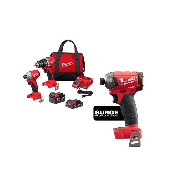 Milwaukee 3693-22CXvHD M18 Compact Brushless 2-Tool Combo Kit w/ Surge Driver - Image 1
