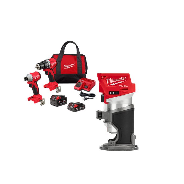 Milwaukee 3693-22CXvCR M18 Compact Brushless 2-Tool Combo Kit w/ Router - Image 1