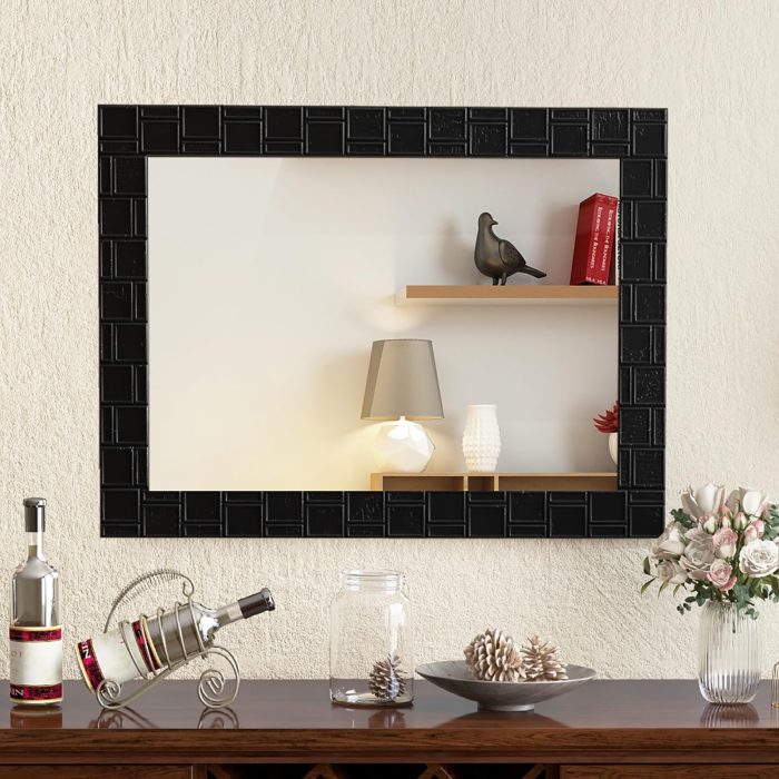 CHARMAID Wall Mirror, 32'' x 24'' Wood Framed Vanity Mirror with Hanging Hooks - Image 1