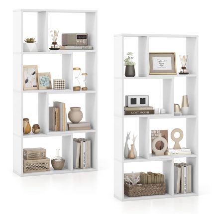 Giantex 8-Cube Geometric Bookshelf Set of 1/2, 4-Tier High Bookcase, 48" Modern Storage Organizer - 2 White