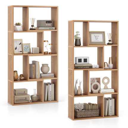 Giantex 8-Cube Geometric Bookshelf Set of 1/2, 4-Tier High Bookcase, 48" Modern Storage Organizer - 2 Natural