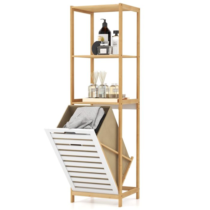 Giantex Tilt Out Laundry Hamper - Laundry Hamper Cabinet with 3 Tier Storage Shelves, Removable Laundry Basket - Image 1