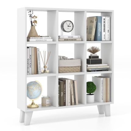 Giantex 9-Cube Open Bookcase, 3-Tier Freestanding Bookshelf with 4 Slanted Legs & 6 Removable Shelves - 1 White