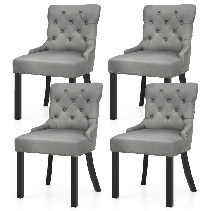 Gianex Upholstered Dining Chairs Set, Wood Wingback Accent Chairs w/Rubber Wood Legs & Nailhead Button Tufted Back - 2 Grey - Image 1