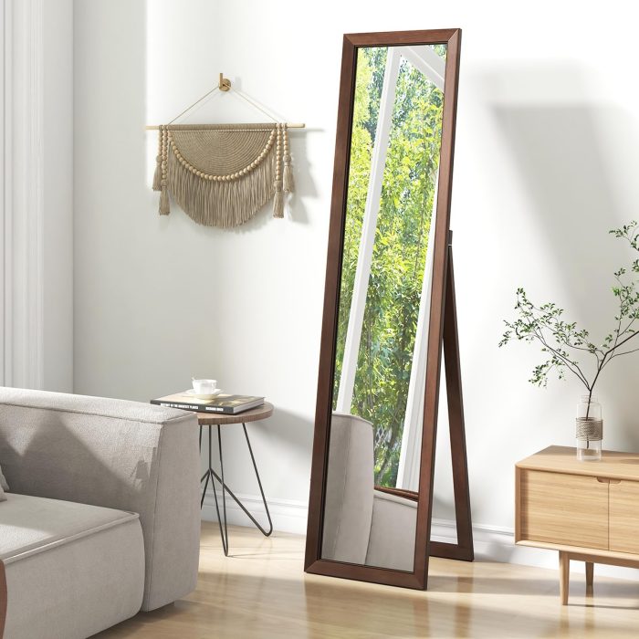 CHARMAID Full Length Mirror with Stand, Full Body Floor Mirror with Solid Wood Frame - 61" x 14.5" - Image 1
