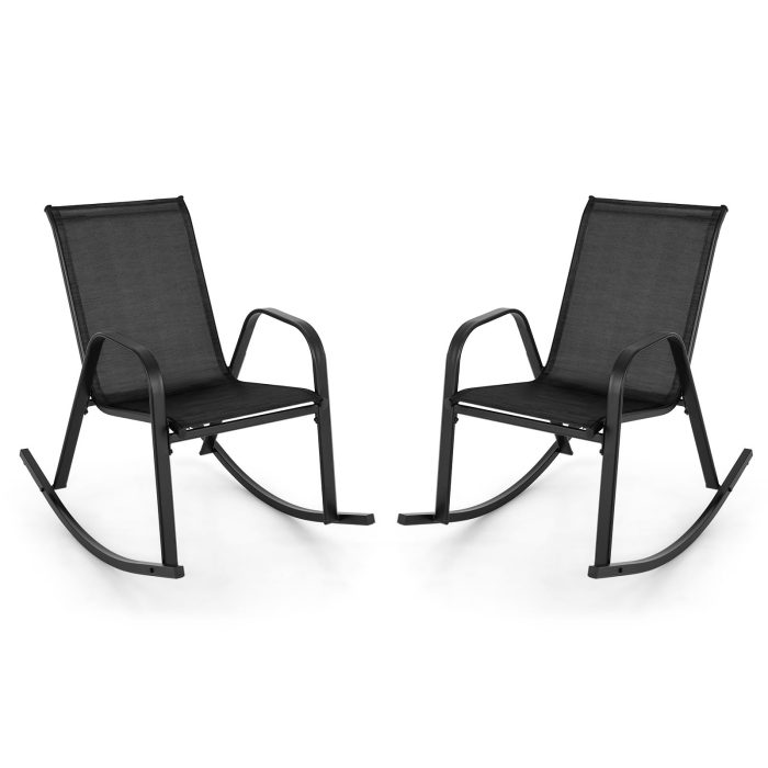 Giantex Outdoor Rocking Chairs , Patio Rocking Chairs w/Breathable Seat & Back - 1 Black - Image 1