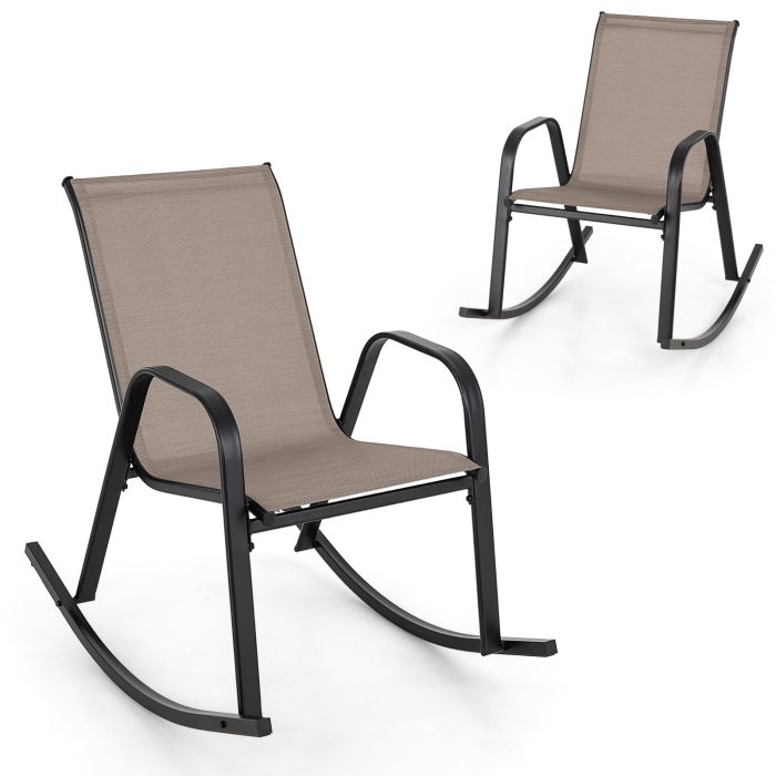 Giantex Outdoor Rocking Chairs , Patio Rocking Chairs w/Breathable Seat & Back - 1 Brown - Image 1