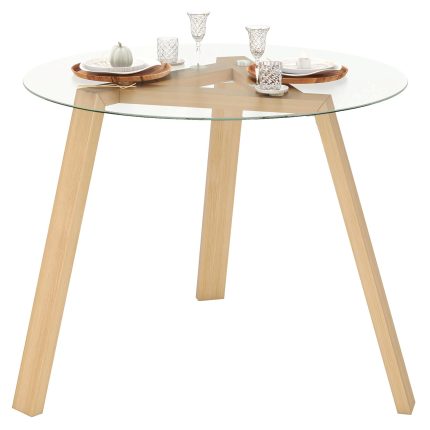 Giantex Round Glass Dining Table for 4 - Small Coffee Table with Rubber Wood Frame