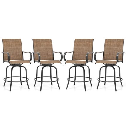 Giantex Swivel Outdoor Bar Stools, All-Weather Bar Height Patio Chairs - 2 Brown