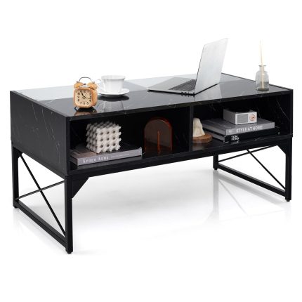 Giantex LED Coffee Table, High Gloss Coffee Tables with 4 Storage Cubes - Black