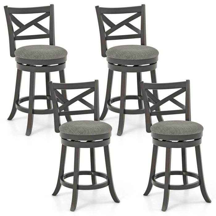 Giantex Wood Swivel Bar Stools Set of 2/4,  Upholstered Counter Height Bar Stools with X Back, Linen Cushioned Seat - 4 26.5" Counter Height - Image 1