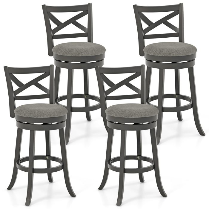 Giantex Wood Swivel Bar Stools Set of 2/4,  Upholstered Counter Height Bar Stools with X Back, Linen Cushioned Seat - 4 30.5" Bar Height - Image 1