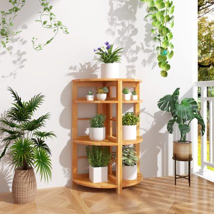 Giantex 4-Tier Corner Shelf, 34" Bookshelf with Rubber Wood Frame, Anti-Toppling Kit - 2