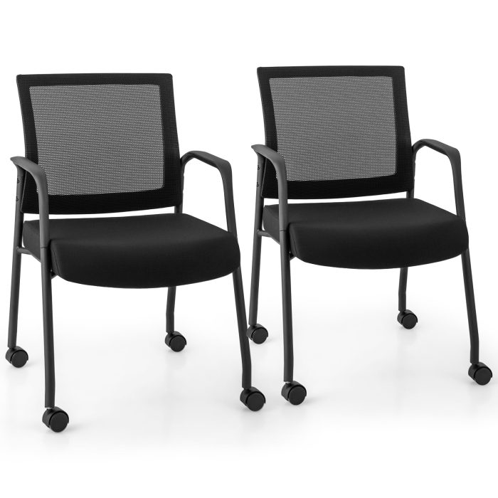Giantex Waiting Room Chairs - Reception Chairs, Office Guest Chairs with Wheels, Metal Frame & Armrests - Image 1