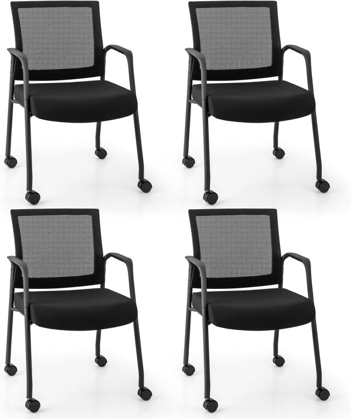 Giantex Waiting Room Chairs - Reception Chairs, Office Guest Chairs with Wheels, Metal Frame & Armrests - Image 1