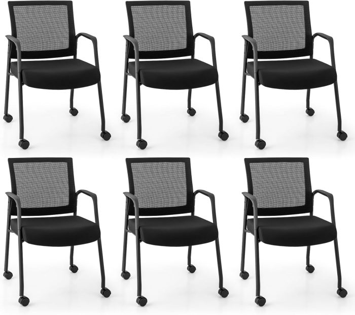 Giantex Waiting Room Chairs - Reception Chairs, Office Guest Chairs with Wheels, Metal Frame & Armrests - Image 1