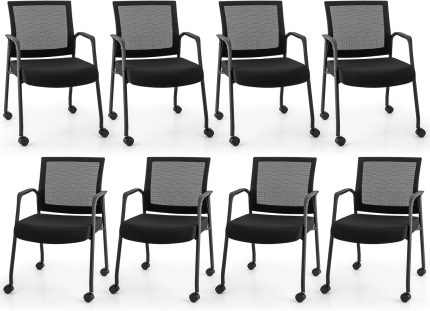 Giantex Waiting Room Chairs - Reception Chairs, Office Guest Chairs with Wheels, Metal Frame & Armrests