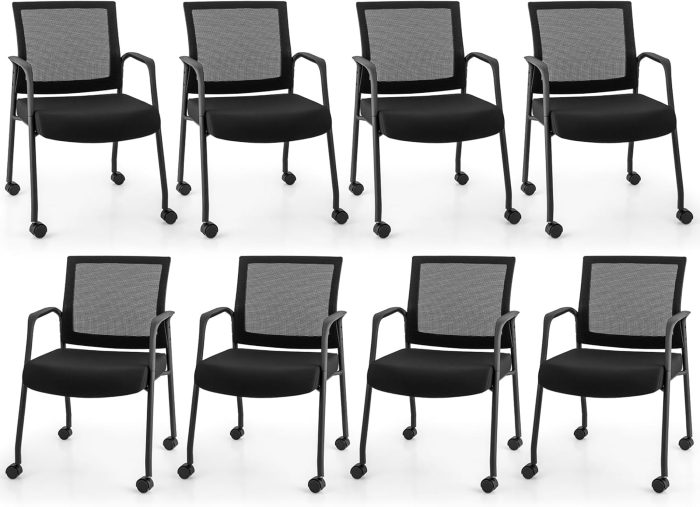 Giantex Waiting Room Chairs - Reception Chairs, Office Guest Chairs with Wheels, Metal Frame & Armrests - Image 1