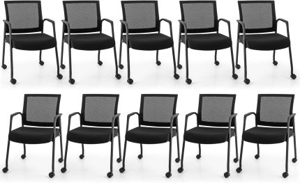 Giantex Waiting Room Chairs - Reception Chairs, Office Guest Chairs with Wheels, Metal Frame & Armrests