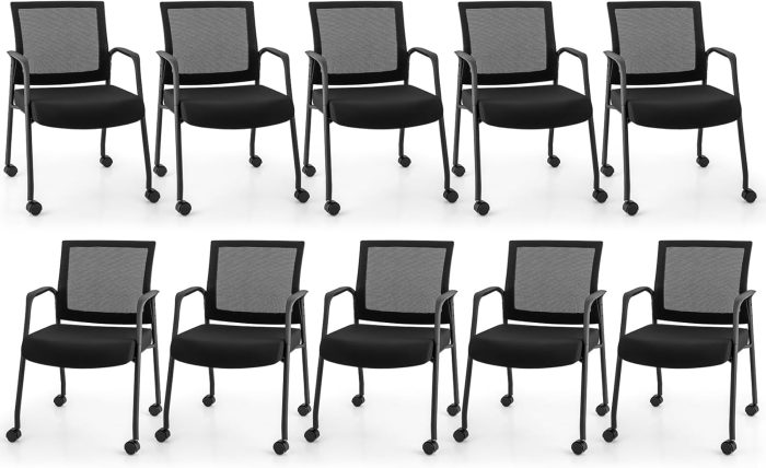 Giantex Waiting Room Chairs - Reception Chairs, Office Guest Chairs with Wheels, Metal Frame & Armrests - Image 1
