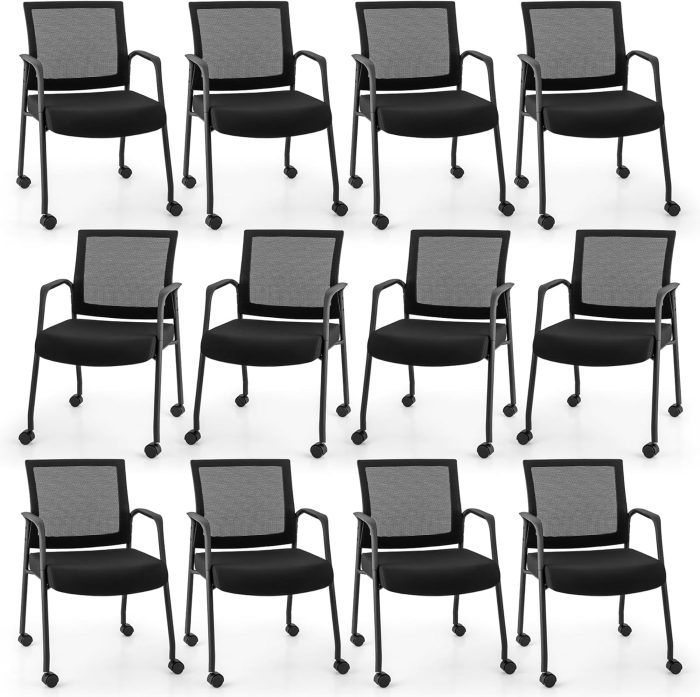 Giantex Waiting Room Chairs - Reception Chairs, Office Guest Chairs with Wheels, Metal Frame & Armrests - Image 1