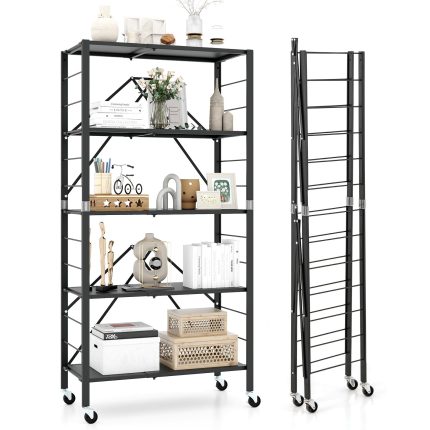 Giantex 5-Tier Foldable Storage Shelf with Wheels Set of 1/2, Collapsible Shelving Unit with Adjustable Shelves - 1